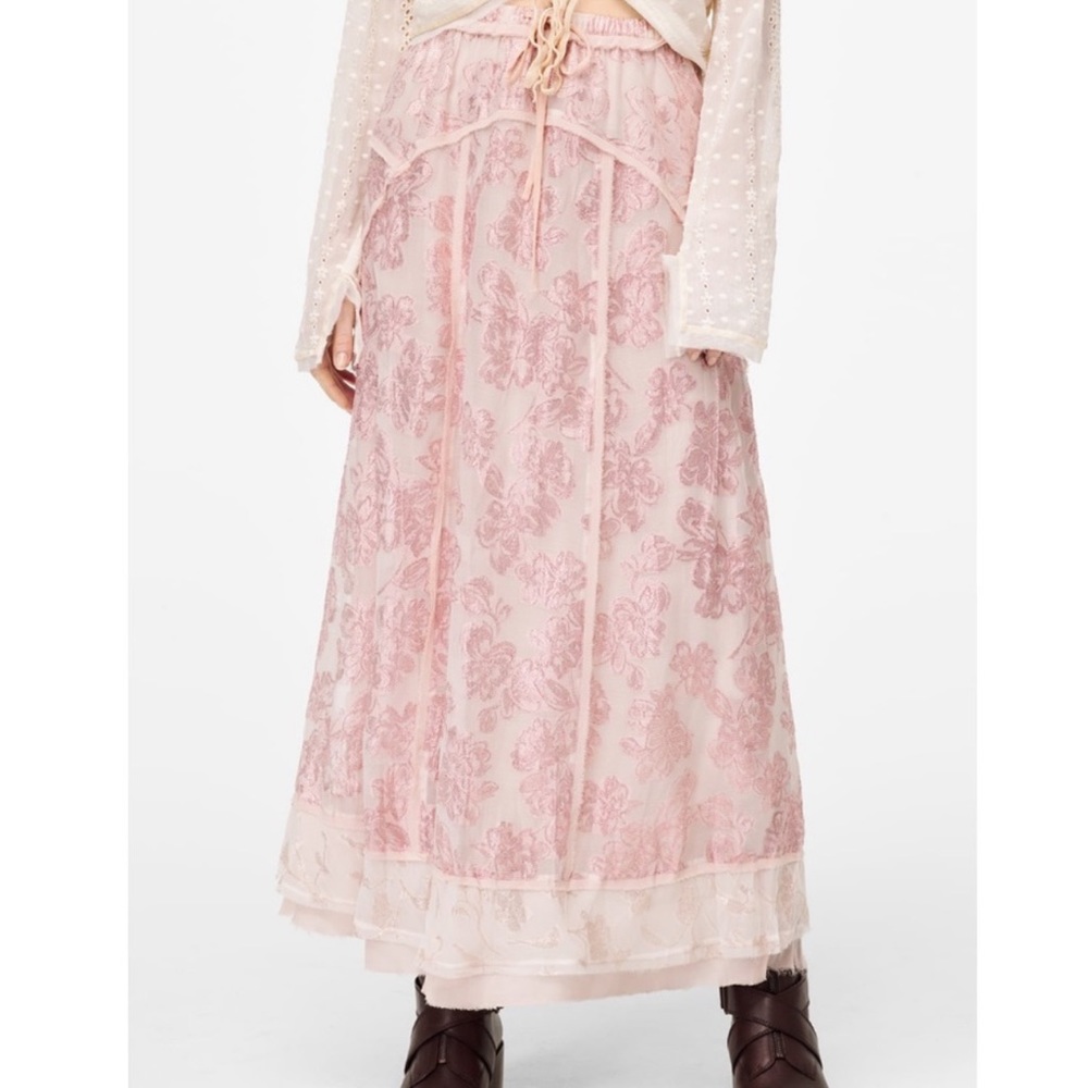 Zara Pink Floral Lace Midi Skirt - Picture 2 of 5